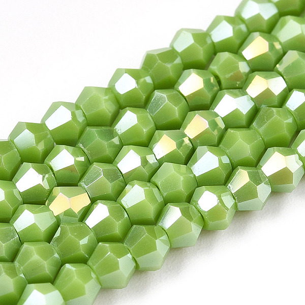 

PandaHall Opaque Solid Color Electroplate Glass Beads Strands, AB Color Plated, Faceted, Bicone, Yellow Green, 3x2.5mm, Hole: 0.7mm, about...