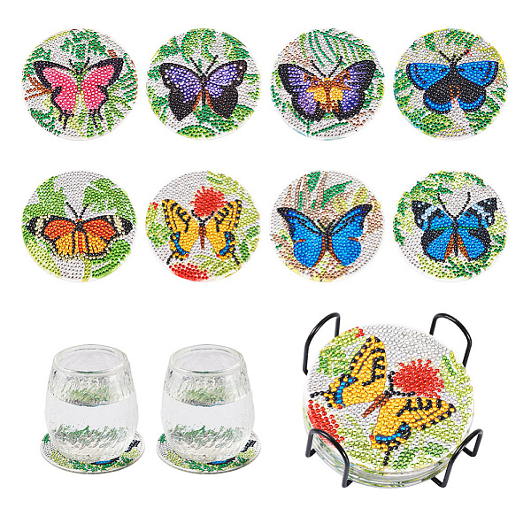 

PandaHall 5D DIY Diamond Painting Cup Mat Kits, with Iron Coaster Holder, Resin Rhinestones, Diamond Sticky Pen, Tray Plate and Glue Clay...