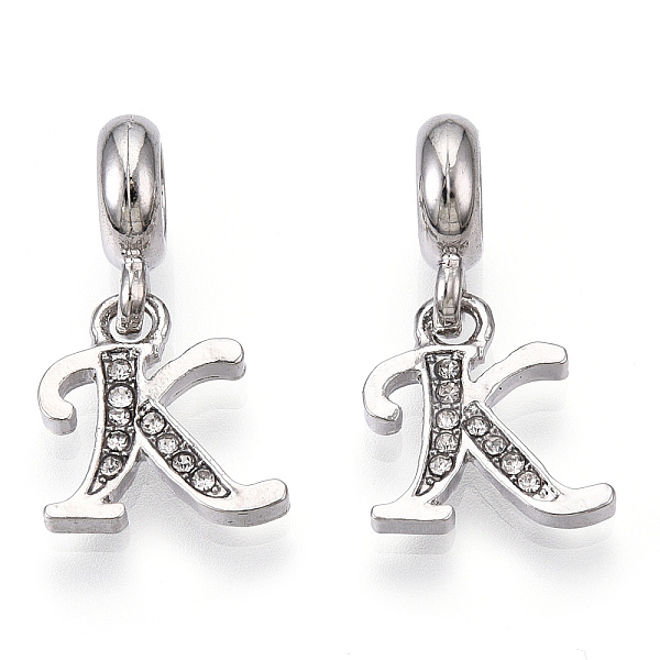 

PandaHall Platinum Rack Plating Alloy Rhinestone European Dangle Charms, Large Hole Pendants, Letter, Cadmium Free & Lead Free, Letter.K...