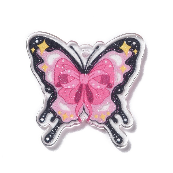 

PandaHall Transparent Acrylic Pendants, Butterfly, Hot Pink, 36~36.5x38x2~2.5mm, Hole: 2mm Acrylic Butterfly