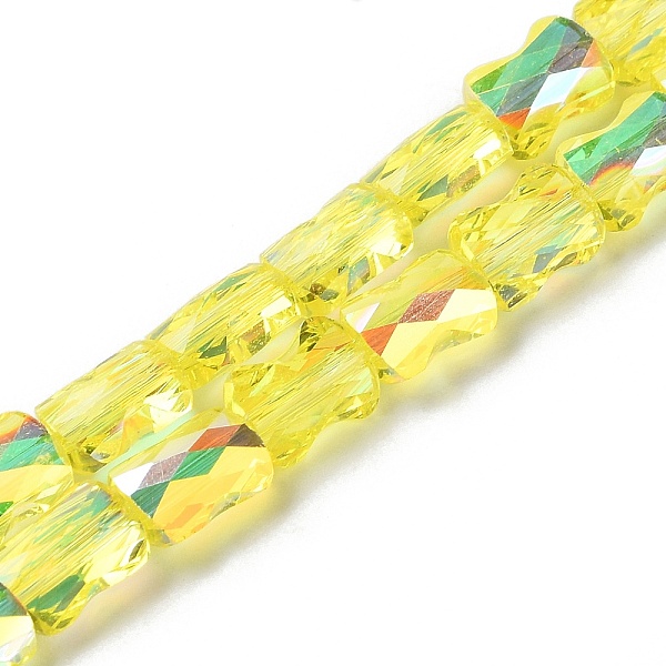 

PandaHall Transparent Electroplate Glass Beads Strands, AB Color Plated, Faceted, Bamboo, Yellow, 7.6x5.5~6x4mm, Hole: 1.4mm, about...