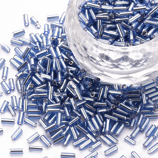 

PandaHall Plated Glass Bugle Beads, Metallic Colours, Cornflower Blue, 4x2mm, Hole: 1mm, about 14000pcs/Pound Glass