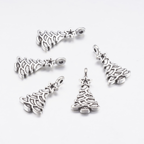 

PandaHall Tibetan Style Alloy Pendants, Lead Free & Cadmium Free, Christmas Tree, Antique Silver, 21x11mm, Hole: 1mm Alloy Tree
