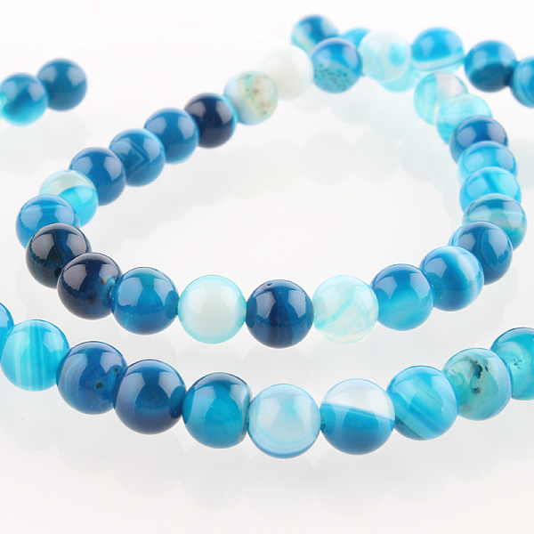 

PandaHall Natural Striped Agate/Banded Agate Round Bead Strands, Dyed, Deep Sky Blue, 6mm, Hole: 1mm, about 63pcs/strand, 15.35 inch Banded...