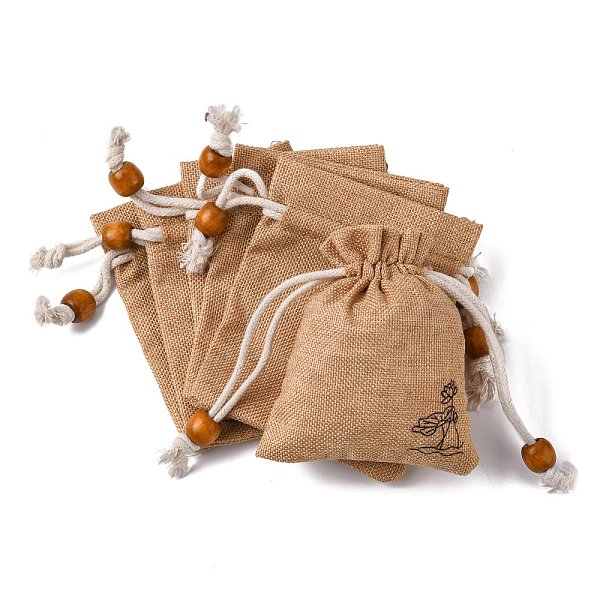 

PandaHall Burlap Packing Pouches, Drawstring Bags, with Wood Beads, Bisque, 10~10.1x8.2~8.3cm Burlap Orange