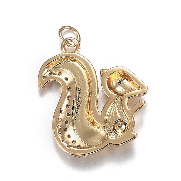 

PandaHall Autumn Theme Brass Micro Clear Cubic Zirconia Pendants, Long-Lasting Plated, Squirrel Shape, Real 18K Gold Plated, 19x16x3mm, Hole...