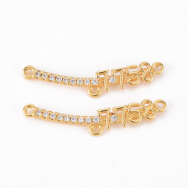 PandaHall Brass Micro Pave Clear Cubic Zirconia Chandelier Component Links, Number 7758, Nickel Free, Real 18K Gold Plated, 32.5x7x2mm, Hole...