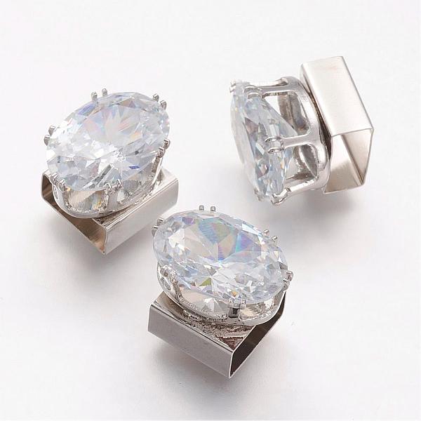 

PandaHall Brass Slide Charms, with Micro Pave Cubic Zirconia, Oval, Platinum, 15x10.5x12.5mm, Hole: 4.5x10mm Brass+Cubic Zirconia Oval