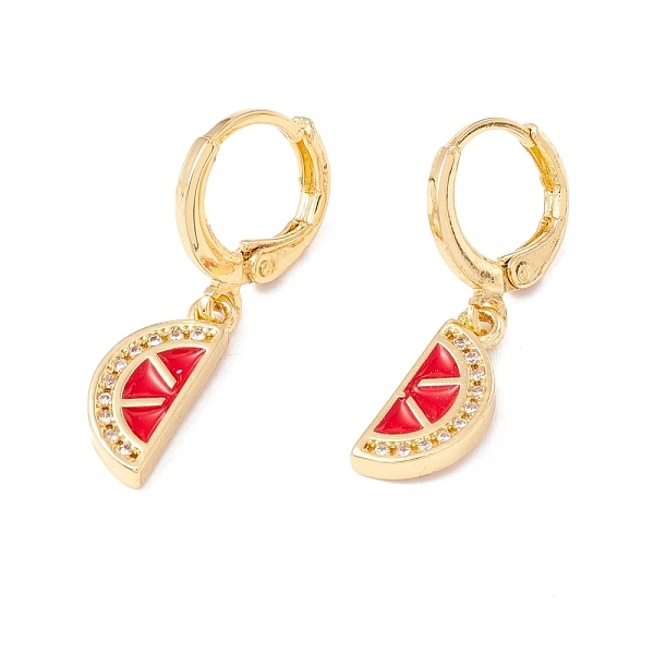 

PandaHall Enamel Watermelon Dangle Leverback Earrings with Clear Cubic Zirconia, Real 18K Gold Plated Brass Drop Earrings, Lead Free &..., Red