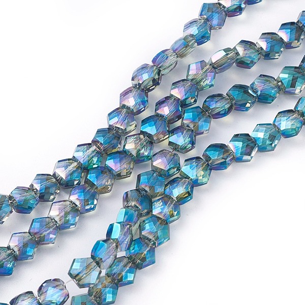 

PandaHall Electroplate Glass Beads Strands, Full Rainbow Plated, Faceted, Hexagon, Dodger Blue, 5x6x4mm, Hole: 1.2mm, about 99pcs/strand...