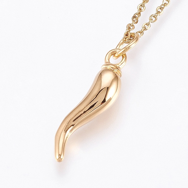 

PandaHall 304 Stainless Steel Pendant Necklaces, Horn of Plenty/Italian Horn Cornicello,Golden, 17.71 inch(45cm), 1.5mm 304 Stainless Steel