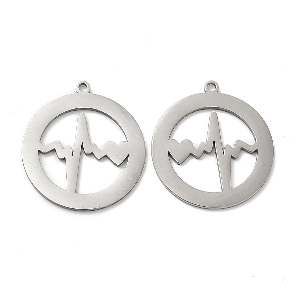 

PandaHall 201 Stainless Steel Pendants, Flat Round with Heartbeat Charm, Stainless Steel Color, 25.5x23x1mm, Hole: 1.5mm 201 Stainless Steel...
