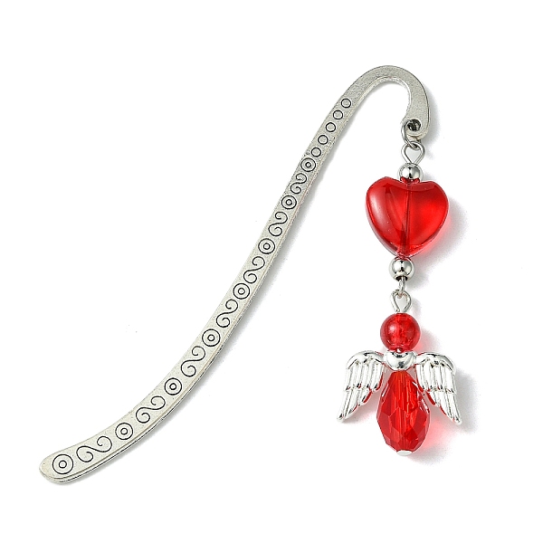 

PandaHall Glass Bead Heart Angel Bookmarks, Tibetan Style Alloy Hook Bookmarks, Red, 83x15mm Alloy Angel & Fairy Red