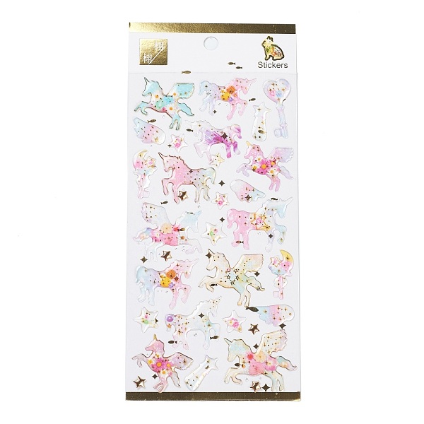 PandaHall Epoxy Resin Sticker, for Scrapbooking, Travel Diary Craft, Unicorn Pattern, 208x90mm Resin Unicorn