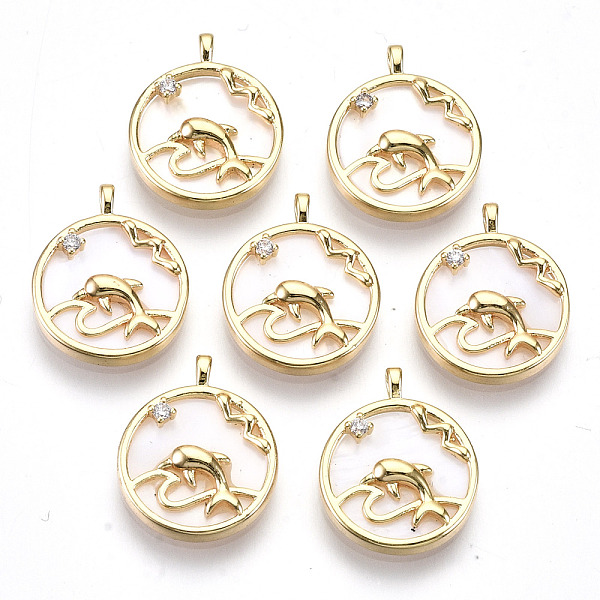 

PandaHall Hollow Brass Micro Pave Clear Cubic Zirconia Pendants, with White Shell, Flat Round with Fish, Nickel Free, Real 18K Gold Plated...