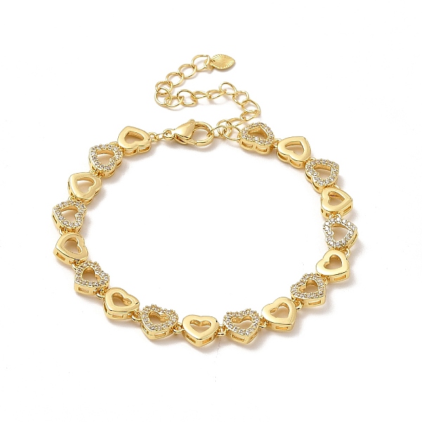 

PandaHall Clear Cubic Zirconia Heart Link Chain Bracelet, Rack Plating Brass Jewelry for Women, Lead Free & Cadmium Free, Long-Lasting...