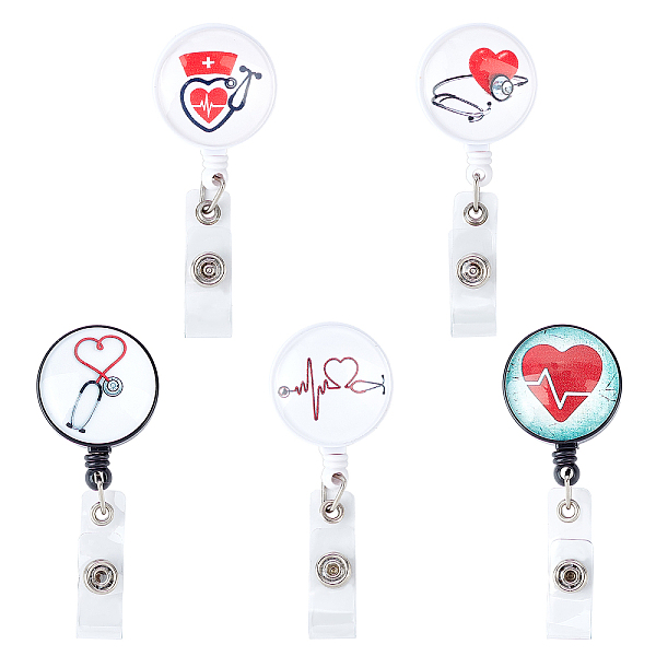 

PandaHall Glass Retractable Badge Reel, Nurse Badge Clip, ID Name Badge Holder, with Iron Alligator Clip, Heart Pattern, Mixed Color, 85mm..., Multicolor