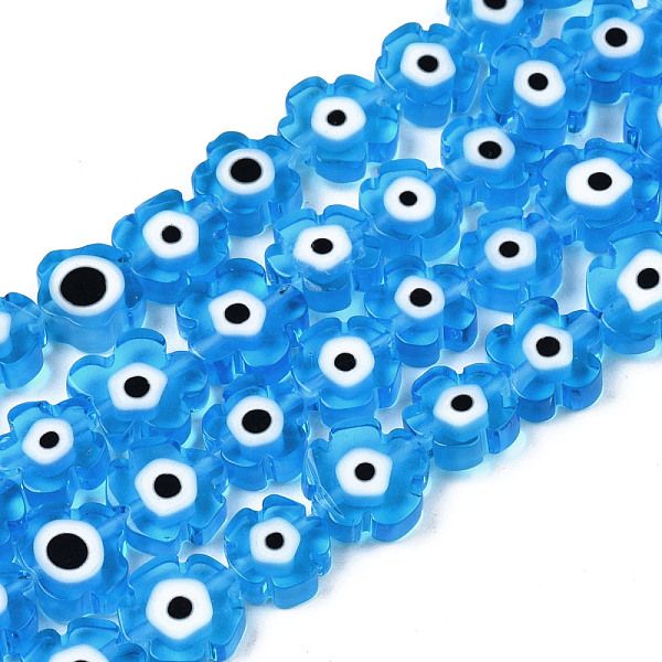 

PandaHall Handmade Lampwork Beads Strands, Flower with Evil Eye, Deep Sky Blue, 7~9x7~9x3mm, Hole: 0.8mm, about 50~52pcs/strand, 14.57...