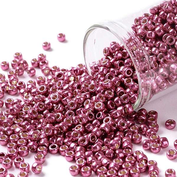 

PandaHall TOHO Round Seed Beads, Japanese Seed Beads, (PF563) PermaFinish Hot Pink Metallic, 8/0, 3mm, Hole: 1mm, about 1111pcs/50g Glass...