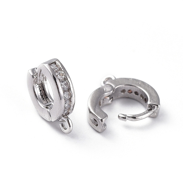 

PandaHall Brass Micro Pave Cubic Zirconia Huggie Hoop Earring Findings, with Horizontal Loop, Ring, Clear, Platinum, 11.5x9.5x3mm, Hole...