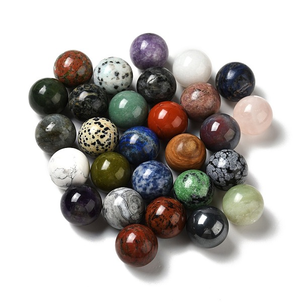 

PandaHall Natural Mixed Stone Beads, No Hole/Undrilled, Mixed Dyed and Undyed, Round, 25~25.5mm Mixed Stone Round