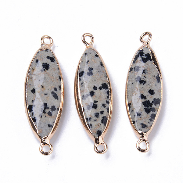 

PandaHall Natural Dalmatian Jasper Links Connectors, with Light Gold Plated Edge Iron Loops, Rice, Faceted, 34~35x10x5.5mm, Hole: 2mm...