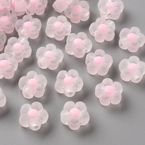 

PandaHall Transparent Acrylic Beads, Frosted, Bead in Bead, Flower, Pink, 12x12.5x6mm, Hole: 2.5mm, about 893pcs/500g Acrylic Flower Pink