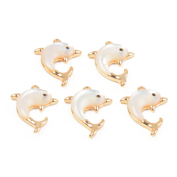 

PandaHall Natural White Shell Mother of Pearl Shell Pendants, with Golden Brass Findings, Dolphin, Seashell Color, 17x12.5x2.5mm, Hole: 1mm...