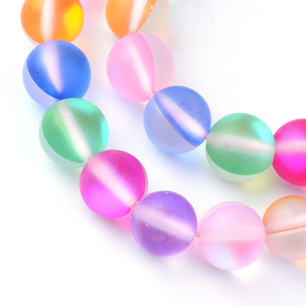 

PandaHall Synthetic Moonstone Beads Strands, Holographic Beads, Dyed, Frosted, Round, Mixed Color, 6mm, Hole: 1mm, about 60~62pcs/strand..., Multicolor