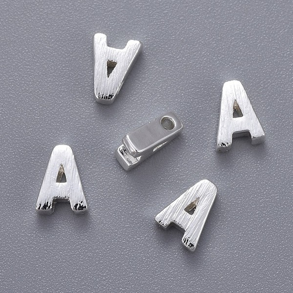 

PandaHall Brass Charms, Letter, Letter.A, 6x4.5x2mm, Hole: 1mm Brass Letter A