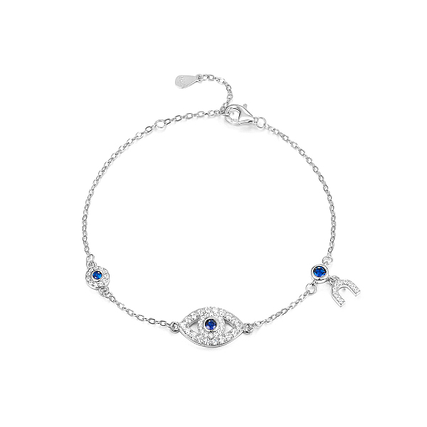 

PandaHall S925 Sterling Silver Evil Eye Link Bracelet, Full Rhinestones Eyes Series for Women, Platinum Sterling Silver Evil Eye