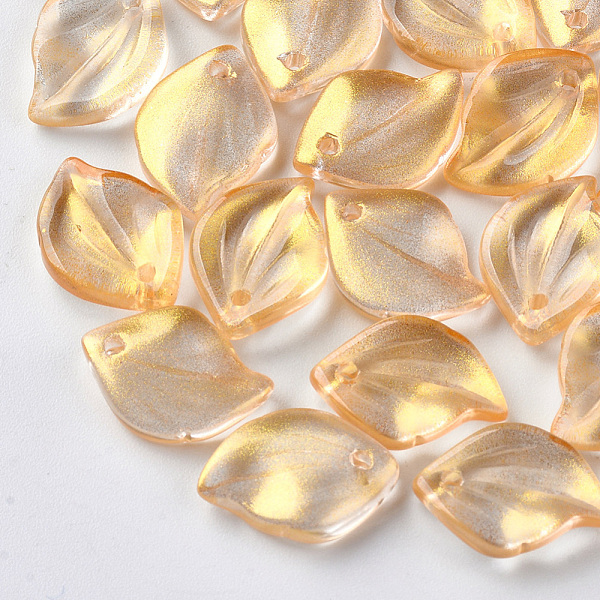 

PandaHall Transparent Spray Painted Glass Pendants, with Glitter Powder, Leaf, Gold, 16x11.5x3.5mm, Hole: 1.5mm Glass Leaf Gold