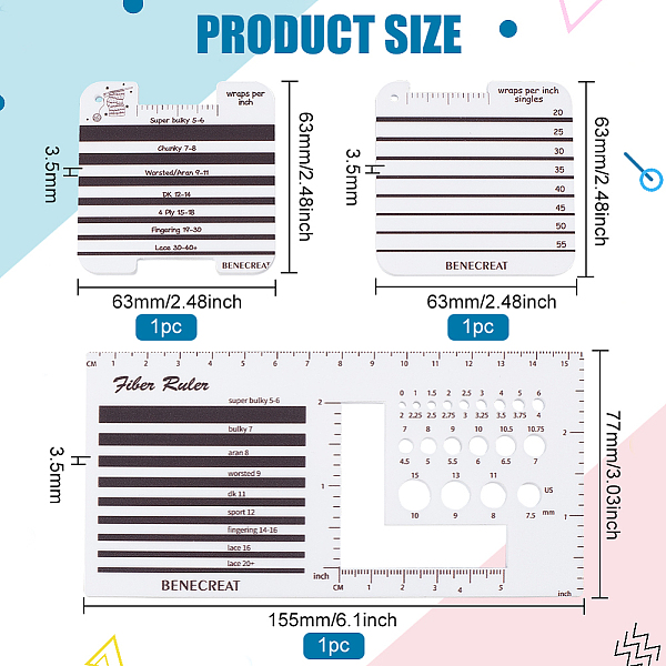 Benecreat 3pcs 3 Stile Acrylgarnwickel Pro Zoll Führungsbrett