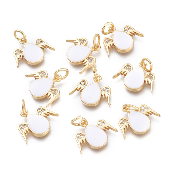 

PandaHall Brass Charms, with Jump Rings and Enamel, Long-Lasting Plated, Cadmium Free & Lead Free & Nickel Free, teardrop, with Wing, Real..., White
