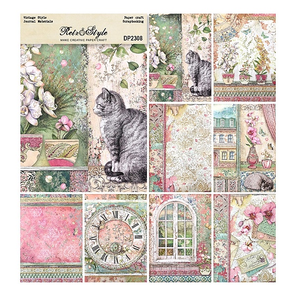 

PandaHall Cat/Flower Pattern Scrapbook Paper, for DIY Album Scrapbook, Background Paper, Diary Decoration, Mixed Color, 210x145mm, 8 style..., Multicolor