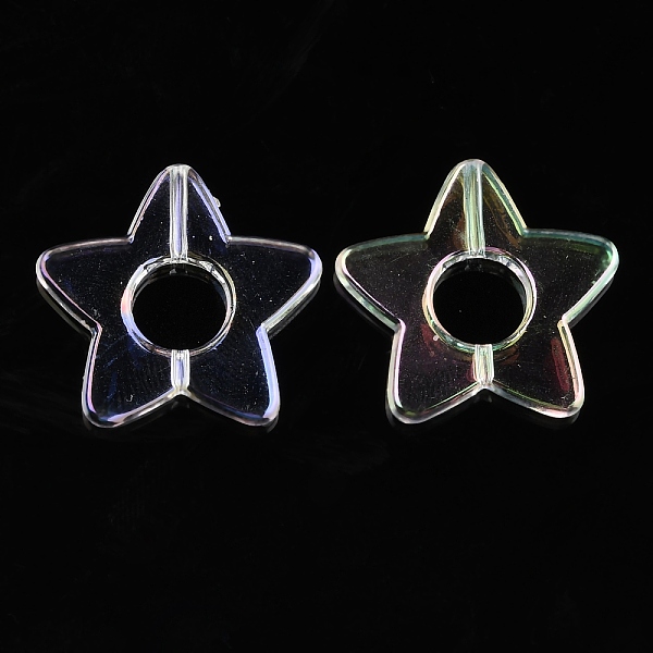 

PandaHall UV Plating Transparent Acrylic Beads, Iridescent, Star, Star, 23.5x24.5x3mm, Hole: 1.5 & 7.8mm Acrylic Star