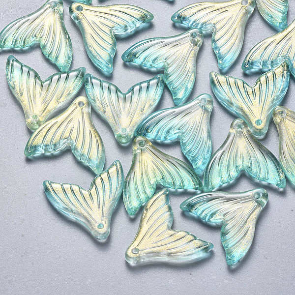 

PandaHall Transparent Spray Painted Glass Pendants, with Glitter Powder, Fishtail Shape, Turquoise, 19x19.5x3.5mm, Hole: 1.2mm Glass Fish..., Green