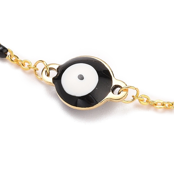 

PandaHall 304 Stainless Steel Enamel Evil Eye Link Bracelets, with Brass Enamel Beaded Chains and Brass Spring Ring Clasps, Golden, Black...