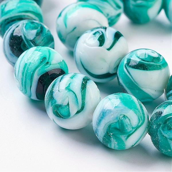

PandaHall Handmade Lampwork Beads, Round, Dark Cyan, 14mm, Hole: 1~2mm Lampwork Round Cyan