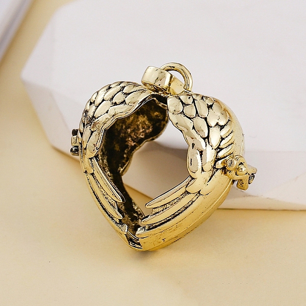 

PandaHall Brass Bead Cage Pendants, Heart Wing Hollow Charms, Antique Bronze, 27x27mm Brass Heart