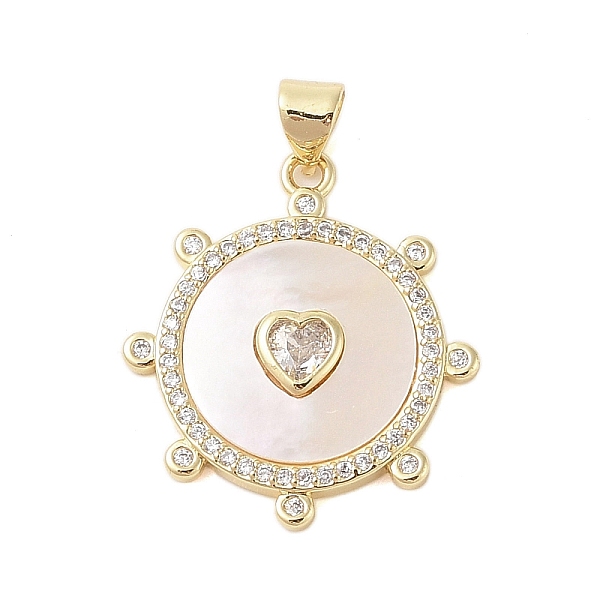 

PandaHall Brass Micro Pave Clear Cubic Zirconia Pendant, with Shell, Sun with Heart, Real 18K Gold Plated, 25x22.5x3mm, Hole: 4x3.5mm...