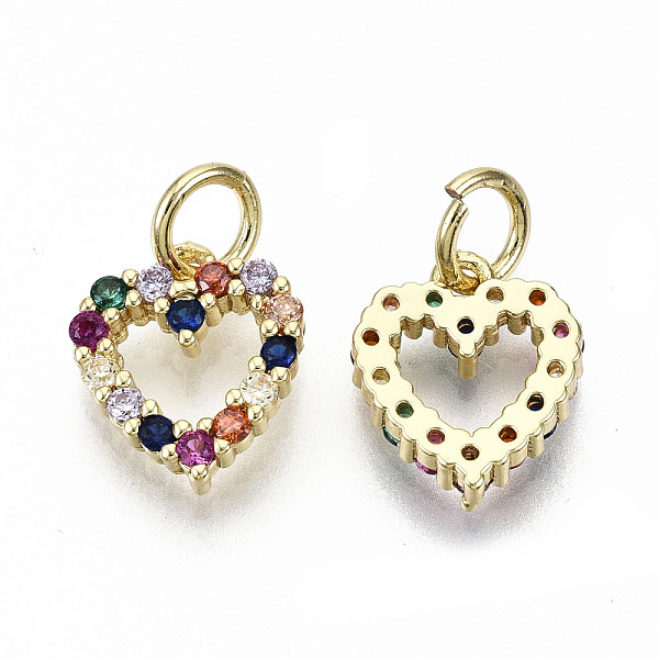 

PandaHall Brass Micro Pave Colorful Cubic Zirconia Charms, with Jump Rings, Nickel Free, Heart, Real 16K Gold Plated, 10.5x9x2mm, Jump Ring...