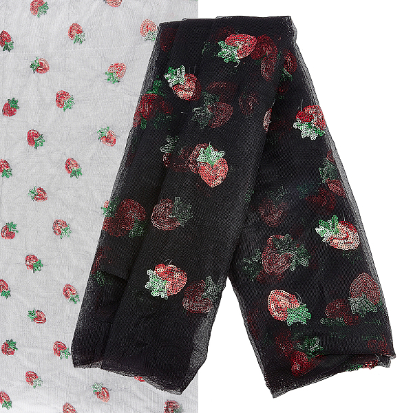 

PandaHall GORGECRAFT 64.4 Inch Width Embroidered Strawberry Mesh Lace Fabric Beading Sequin Sewing Lace Trim Fabrics Embroidery Applique..., Black