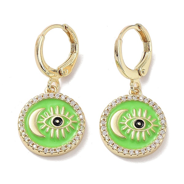 

PandaHall Real 18K Gold Plated Brass Dangle Leverback Earrings, with Enamel and Cubic Zirconia, Evil Eye & Moon, Lawn Green, 29x14mm Cubic...