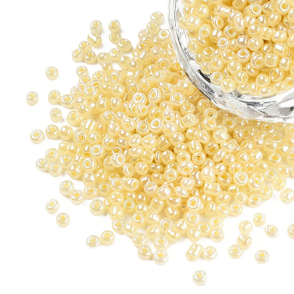 

PandaHall Glass Seed Beads, Ceylon, Round, Lemon Chiffon, 2mm, Hole: 1mm, about 30000pcs/pound Glass Yellow
