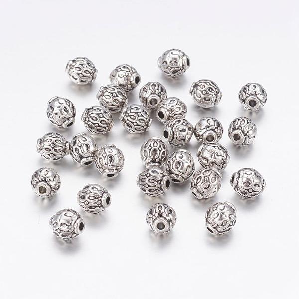 PandaHall Tibetan Style Alloy Beads, Lead Free & Nickel Free & Cadmium Free, Round, Antique Silver, about 6mm in diameter, hole: 1.5mm Alloy...
