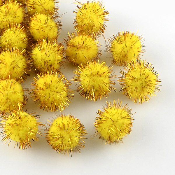 

PandaHall Handmade DIY Doll Craft Pom Pom Yarn Pom Pom Balls, with Metallic Cord, Gold, 15mm, about 1000pcs/bag Fibre Gold