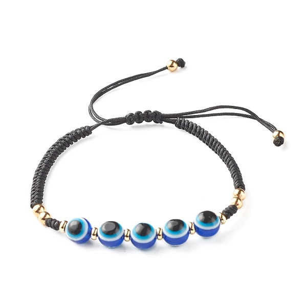 PandaHall Braided Evil Eye Resin Beads Bracelets, Adjustable Bracelets, for Kids Teens Adults, Black, Inner Diameter: 2-1/4~3-3/4 inch...