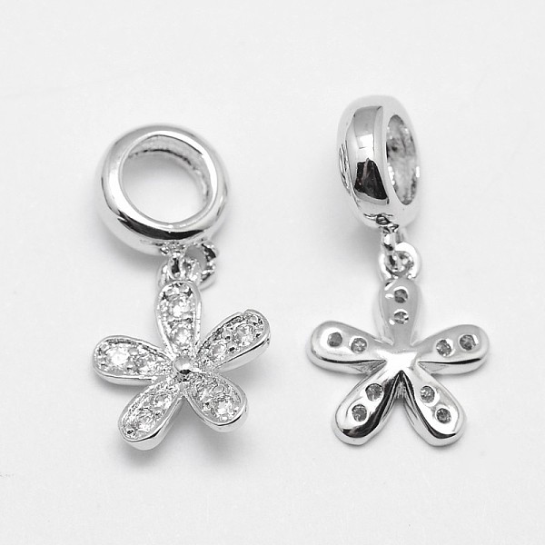 

PandaHall Flower Brass Micro Pave Grade AAA Cubic Zirconia European Dangle Charms, Cadmium Free & Nickel Free & Lead Free, Real Platinum...