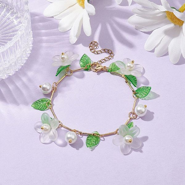 Acryl-Charm-Armbänder Mit Blumen Und Glasperlen